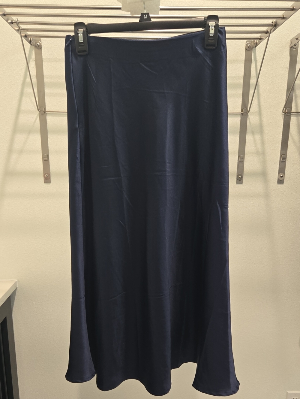 Women's Navy Satin A-Line Skirt